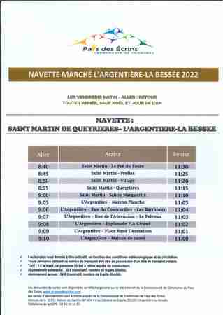 Horaires Navettes Marché L'argentière